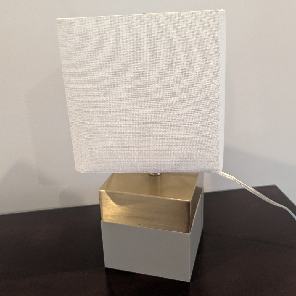 Modern Gray and Gold Table Lamp with White Shade